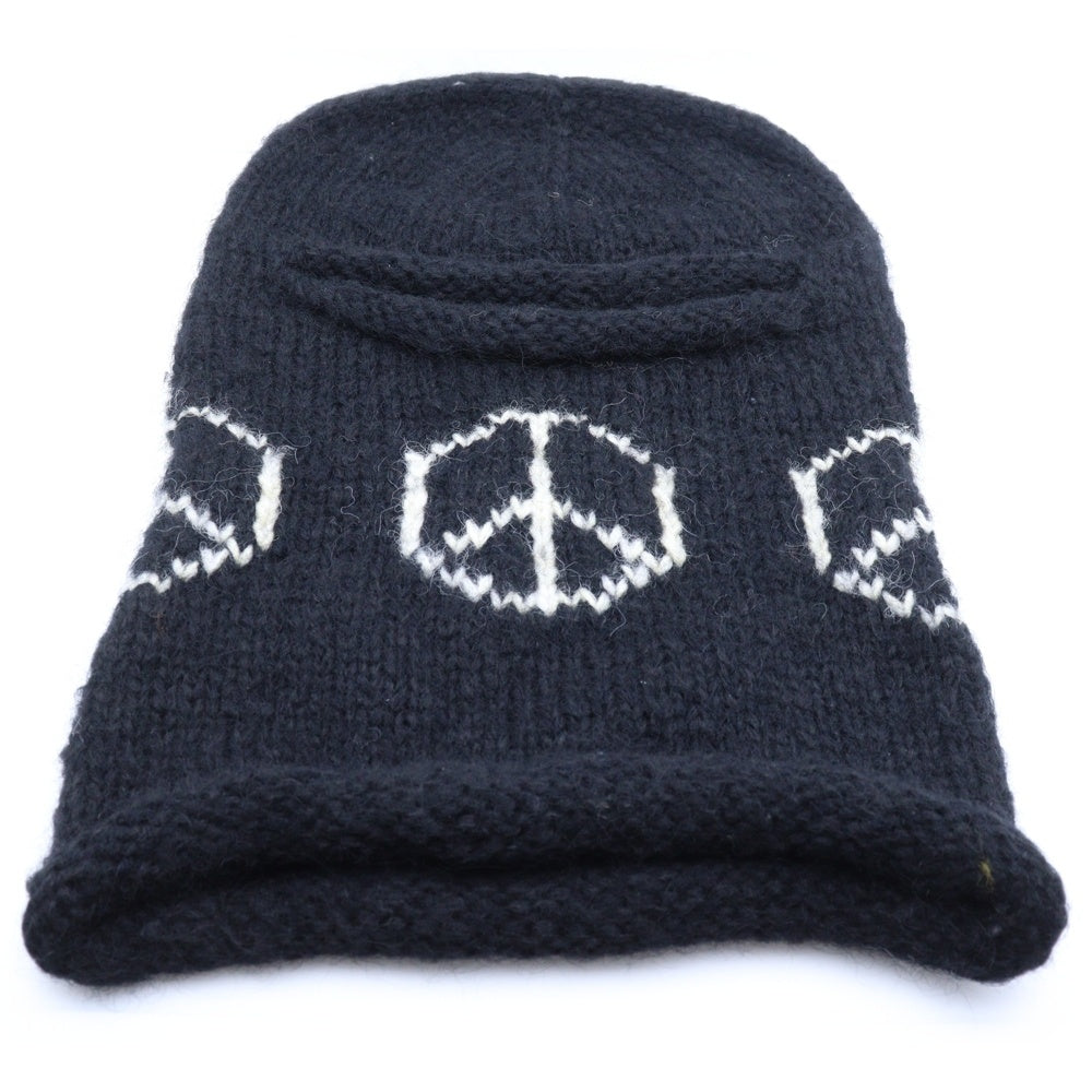 NO BRAND(ノーブランド) MacMahon Knitting Mills マクマホンニッティングミルズ Balaclava-Peace バラクラバ ピース モヘア混アクリルニットバラクラバ 目出し帽 ブラック