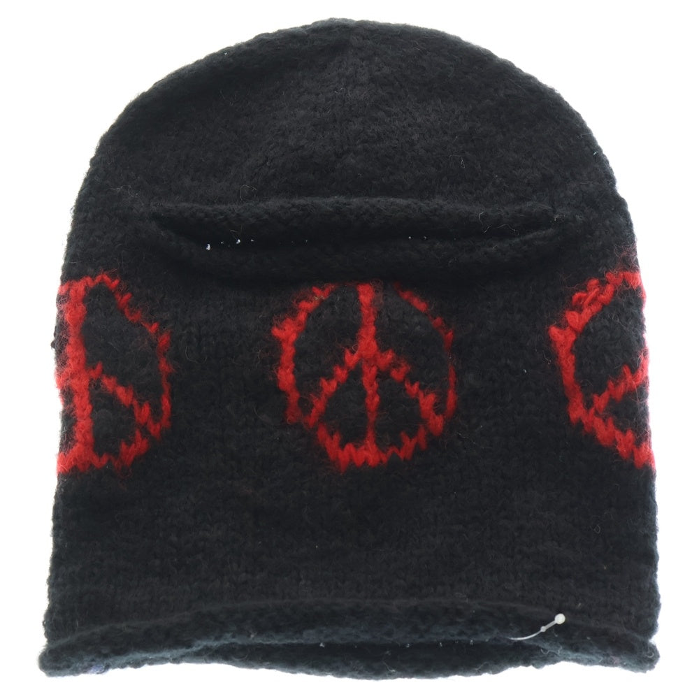 MacMahon Knitting Mills(マクマホンニッティングミルズ) マクマホンニッティングミルズ Balaclava-Peace バラクラバ ピース モヘア混アクリルニットバラクラバ 目出し帽 ブラック/レッド