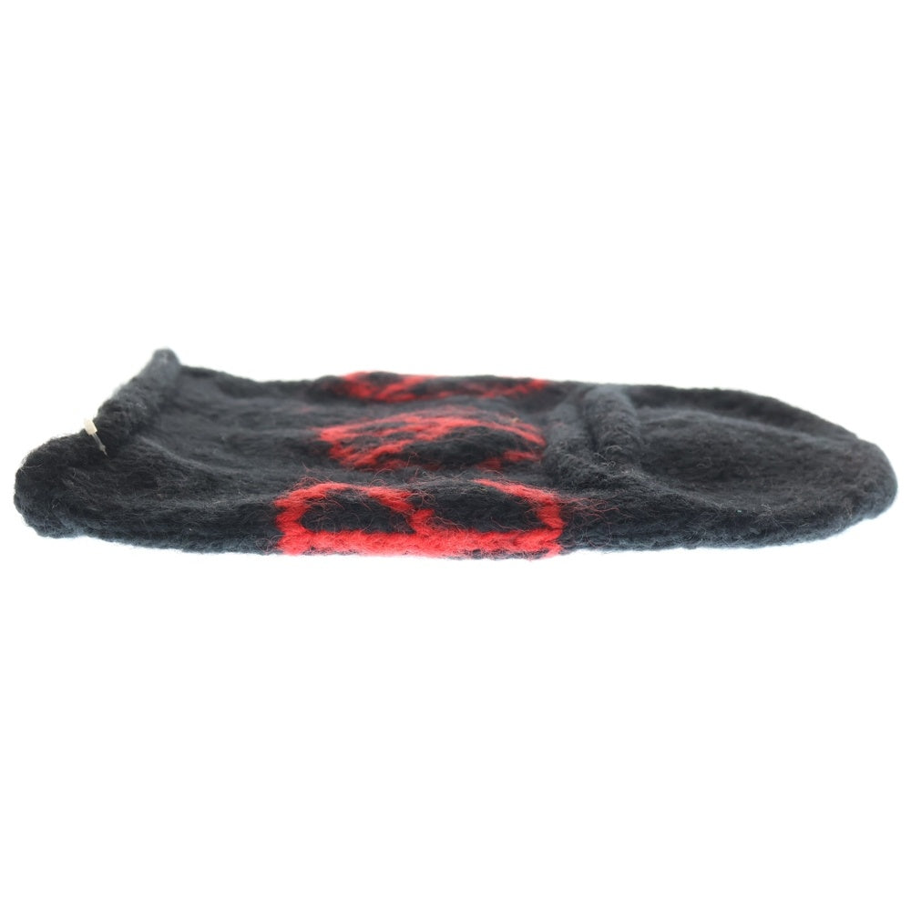 MacMahon Knitting Mills(マクマホンニッティングミルズ) マクマホンニッティングミルズ Balaclava-Peace バラクラバ ピース モヘア混アクリルニットバラクラバ 目出し帽 ブラック/レッド