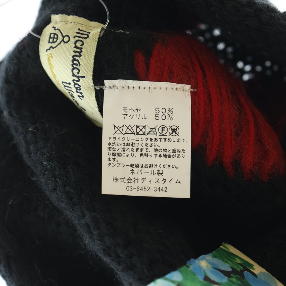 MacMahon Knitting Mills(マクマホンニッティングミルズ) マクマホンニッティングミルズ Balaclava-Peace バラクラバ ピース モヘア混アクリルニットバラクラバ 目出し帽 ブラック/レッド
