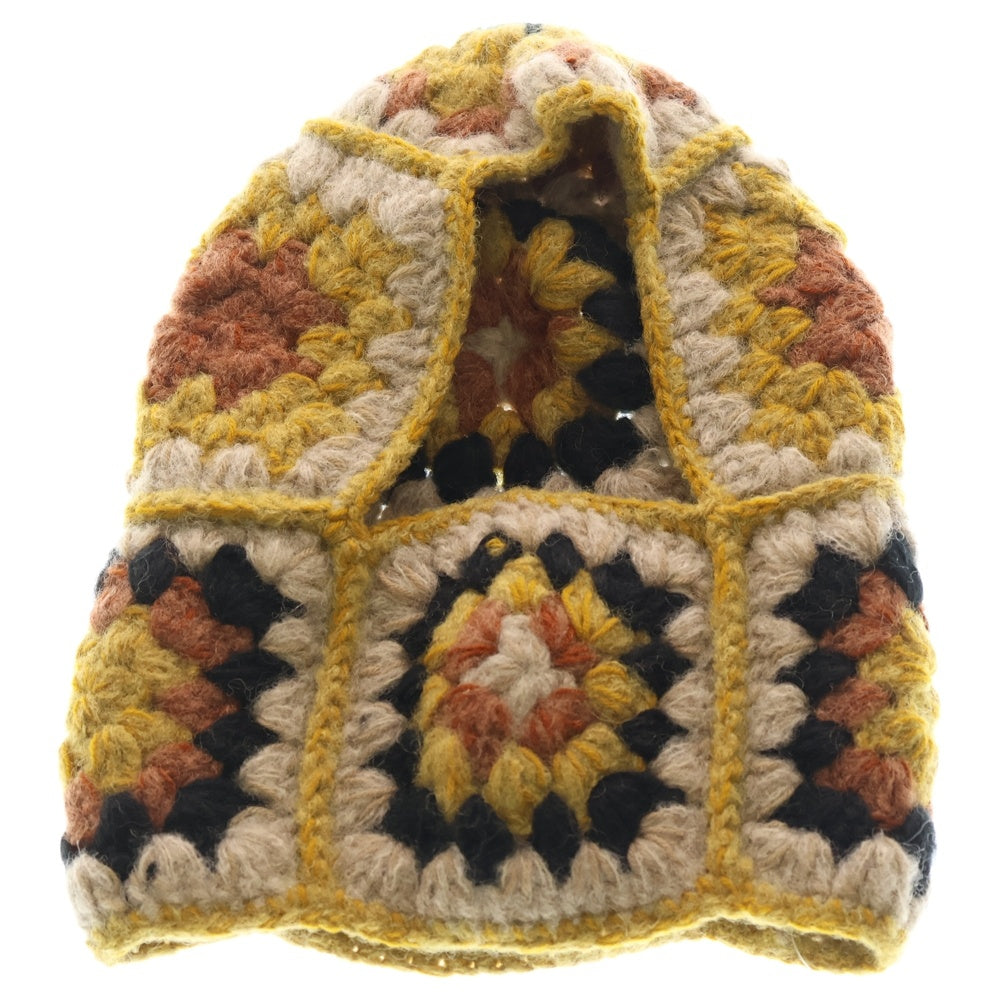 NO BRAND(ノーブランド) MacMahon Knitting Mills マクマホンニッティングミルズ Balaclava-Crochet バラクラバクロシェット モヘア混パネル編みアクリルクロシェット 帽子 イエロー レディース
