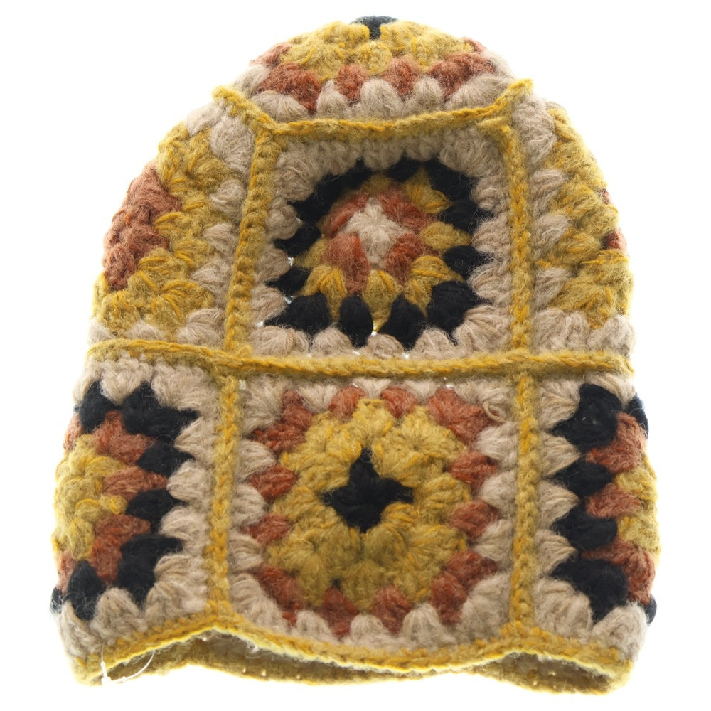 NO BRAND(ノーブランド) MacMahon Knitting Mills マクマホンニッティングミルズ Balaclava-Crochet バラクラバクロシェット モヘア混パネル編みアクリルクロシェット 帽子 イエロー レディース