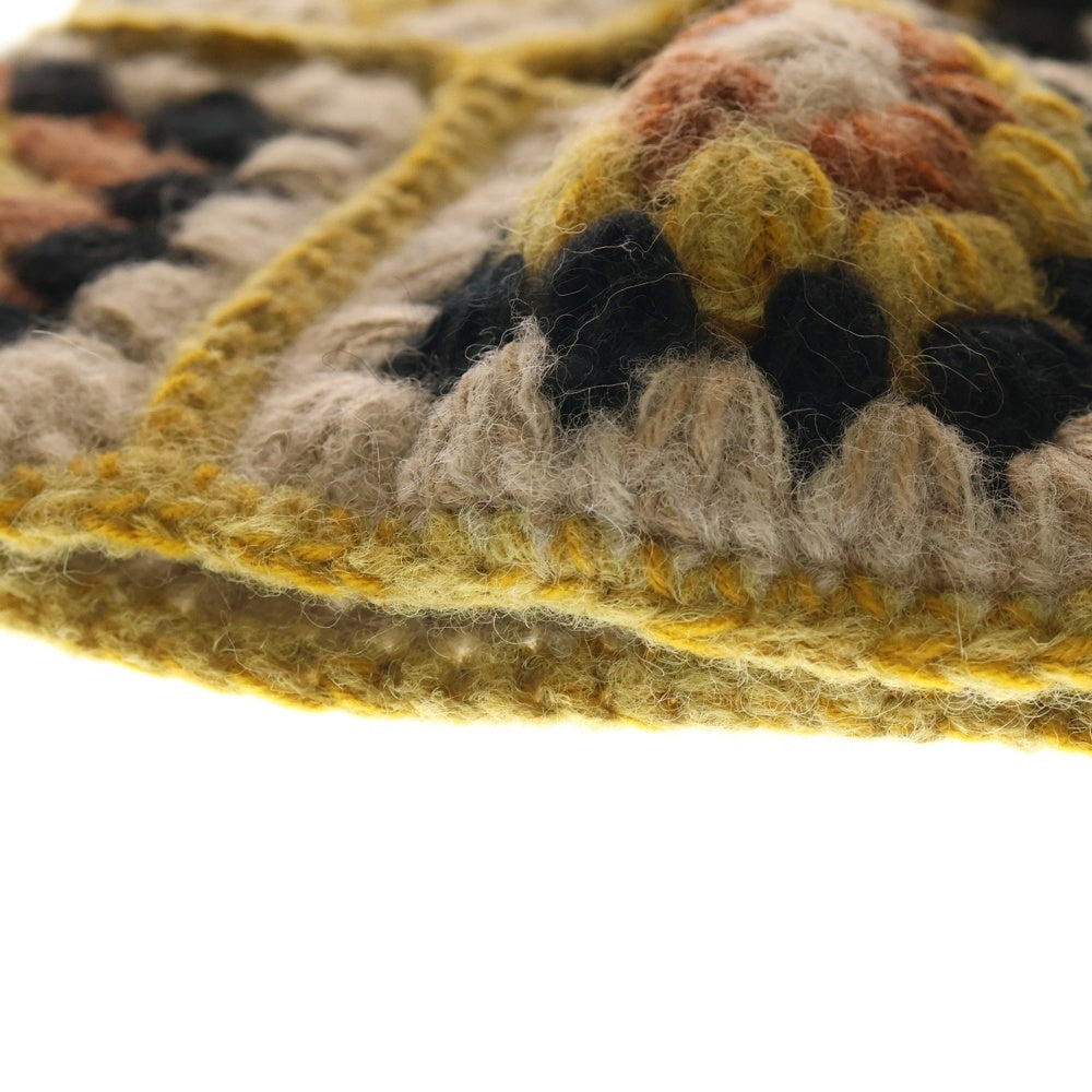 NO BRAND(ノーブランド) MacMahon Knitting Mills マクマホンニッティングミルズ Balaclava-Crochet バラクラバクロシェット モヘア混パネル編みアクリルクロシェット 帽子 イエロー レディース