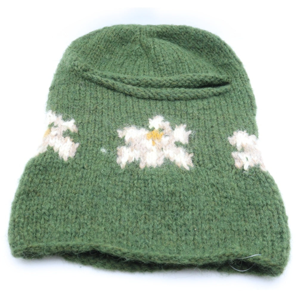 NO BRAND(ノーブランド) MacMahon Knitting Mills マクマホンニッティングミルズ Balaclava-Flower バラクラバ フラワー モヘア混アクリルニットバラクラバ 目出し帽 グリーン