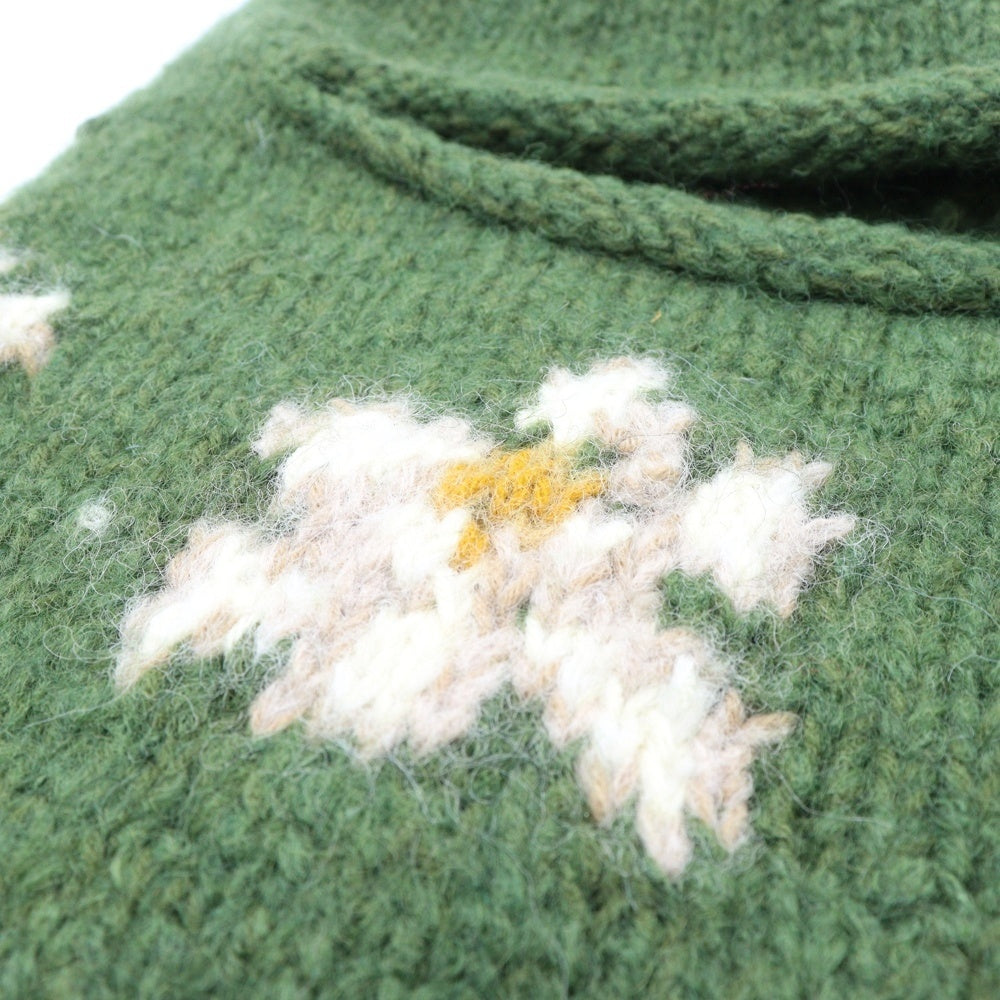 NO BRAND(ノーブランド) MacMahon Knitting Mills マクマホンニッティングミルズ Balaclava-Flower バラクラバ フラワー モヘア混アクリルニットバラクラバ 目出し帽 グリーン