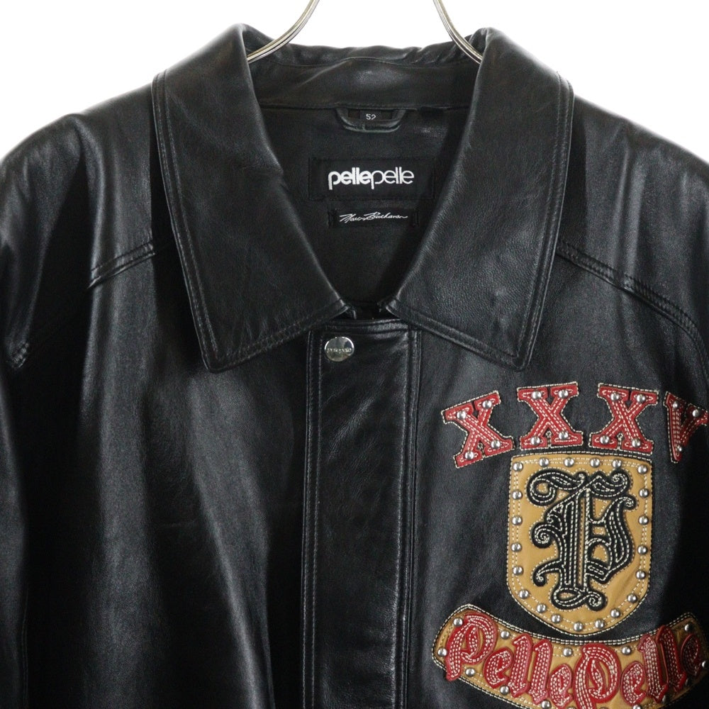 pelle pelle(ペレペレ) スタッズロゴ レザーバーシティージャケット ブラック