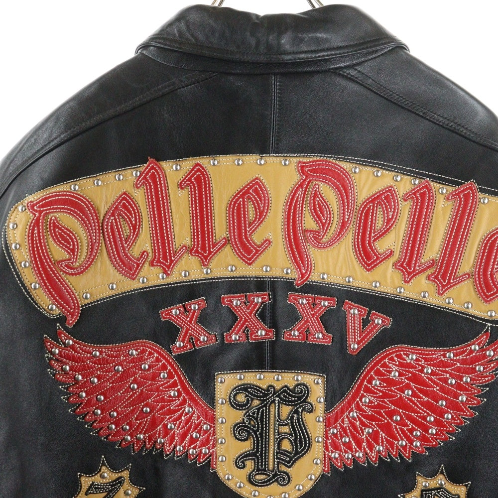 pelle pelle(ペレペレ) スタッズロゴ レザーバーシティージャケット ブラック