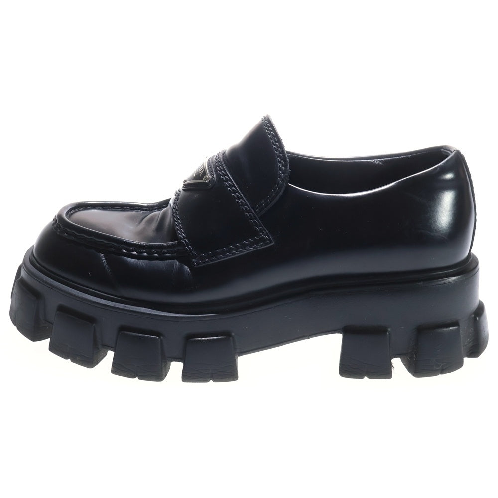 PRADA(プラダ) Monolith Pointy Brushed Leather Loafers モノリスポインティブラッシュドレザーローファー トライアングルロゴレザープラットフォームシューズ 2DE129