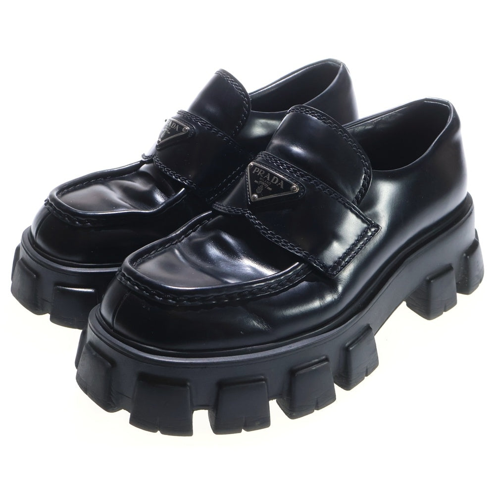 PRADA(プラダ) Monolith Pointy Brushed Leather Loafers モノリスポインティブラッシュドレザーローファー トライアングルロゴレザープラットフォームシューズ 2DE129
