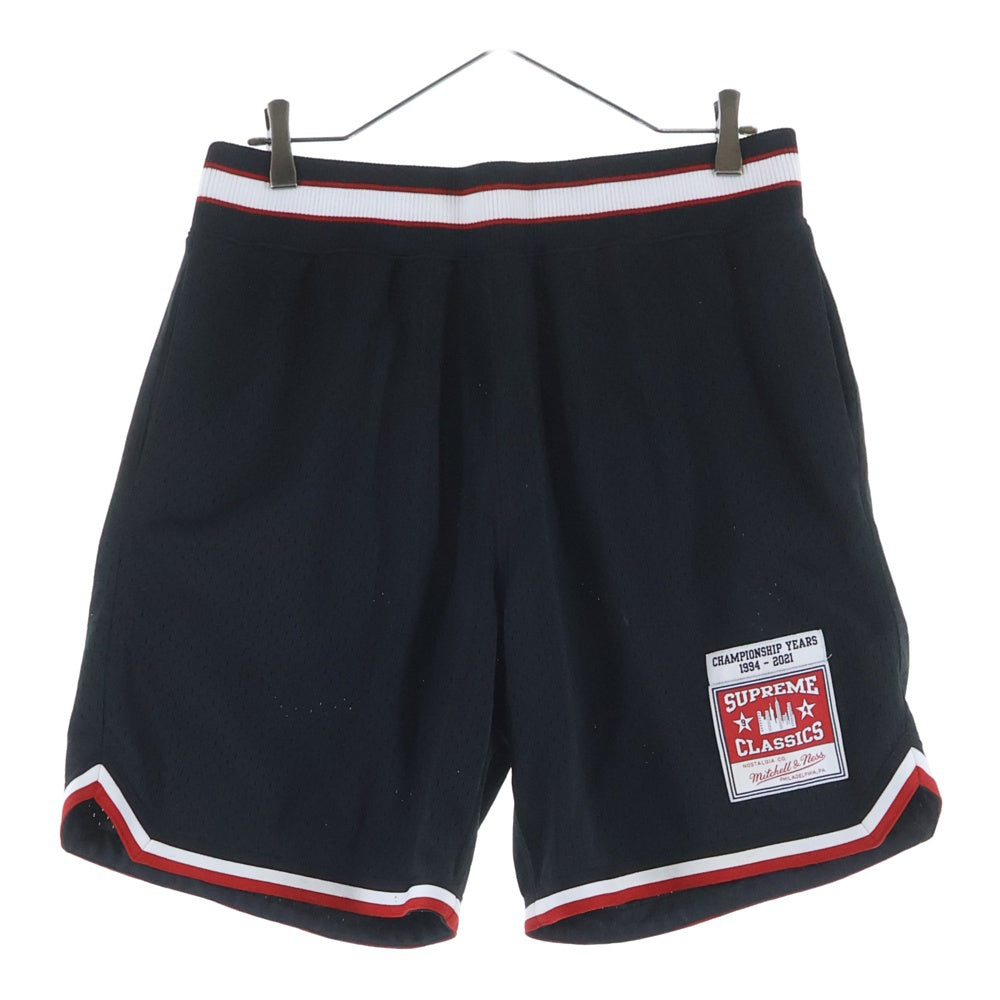 SUPREME(シュプリーム) 21SS Mitchell & Ness Basketball Short ミッチェル&ネスバスケットボールショート ロゴパッチメッシュハーフパンツ ブラック