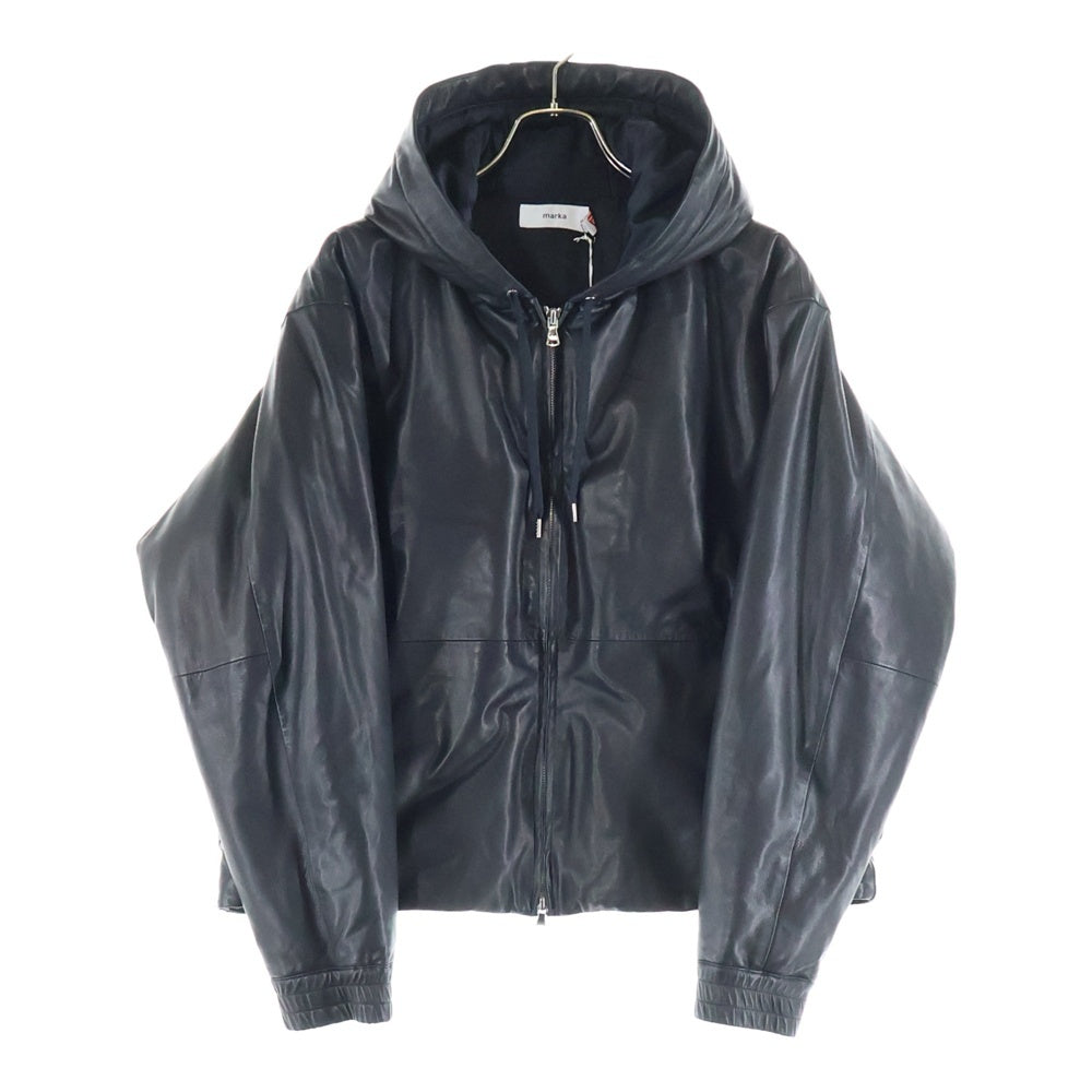 marka(マーカ) 25AW Puffed Leather Parka - Sheep Leather パフドレザーパーカー シープレザー レザージップアップフーディー M25D08BL01C ブラック