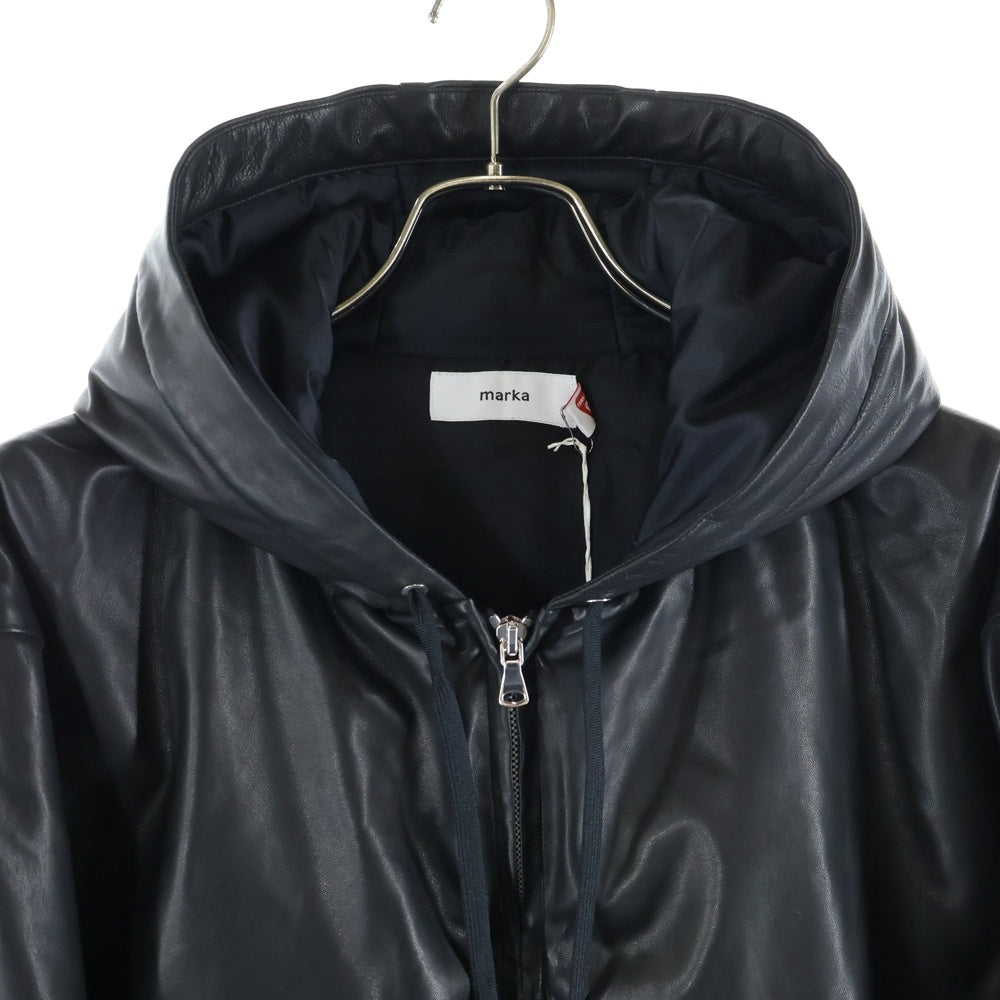 marka(マーカ) 25AW Puffed Leather Parka - Sheep Leather パフドレザーパーカー シープレザー レザージップアップフーディー M25D08BL01C ブラック