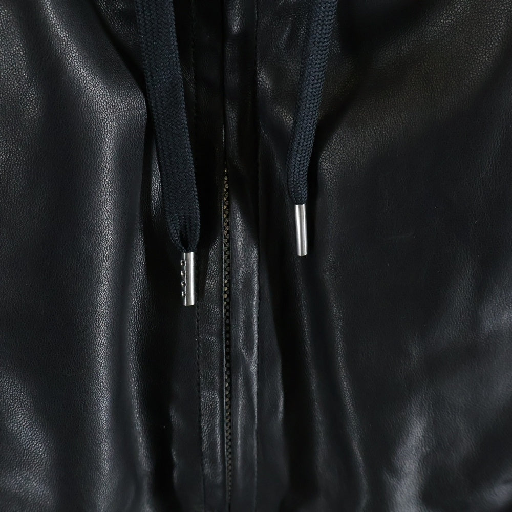 marka(マーカ) 25AW Puffed Leather Parka - Sheep Leather パフドレザーパーカー シープレザー レザージップアップフーディー M25D08BL01C ブラック