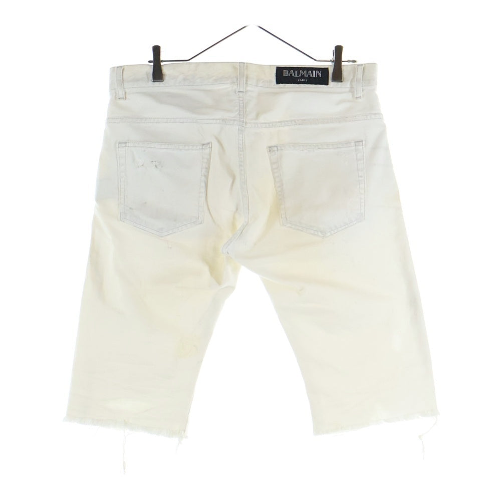 BALMAIN(バルマン) ダメージ加工 ショートデニムパンツ S4HT578C483 ホワイト
