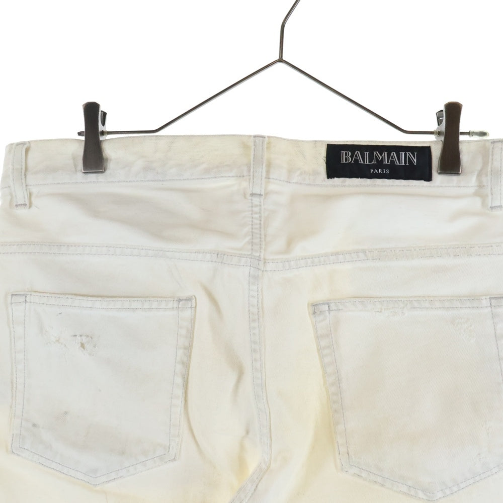BALMAIN(バルマン) ダメージ加工 ショートデニムパンツ S4HT578C483 ホワイト
