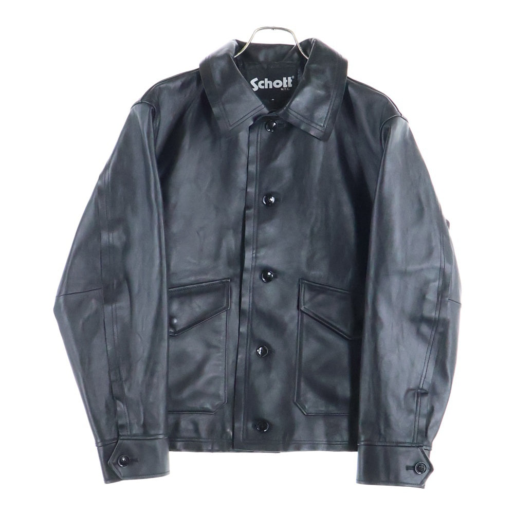 SCHOTT(ショット) NANO UNIVERSE ナノユニバース 別注 ラムスキン ボタン ブルゾン レザージャケット ブラック