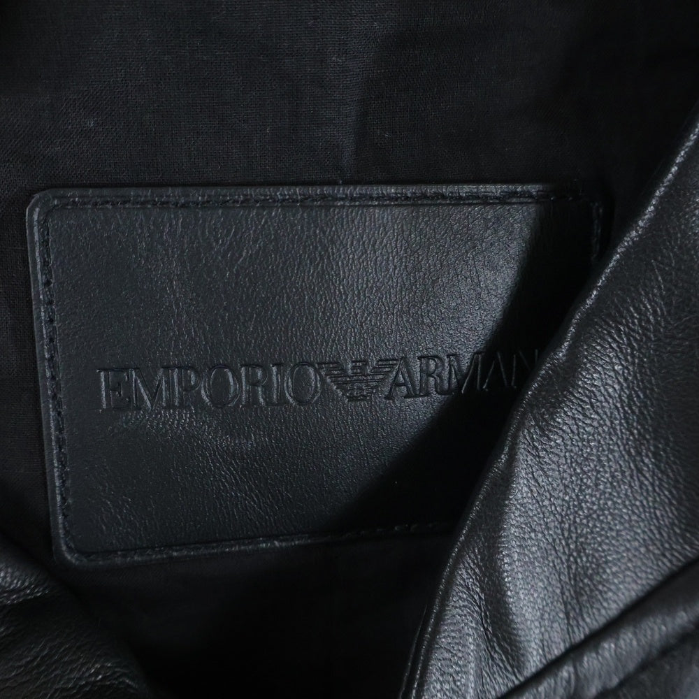 EMPORIO ARMANI(エンポリオアルマーニ) ナッパラムスキン ジップアップブルゾン レザージャケット ブラック EM003536