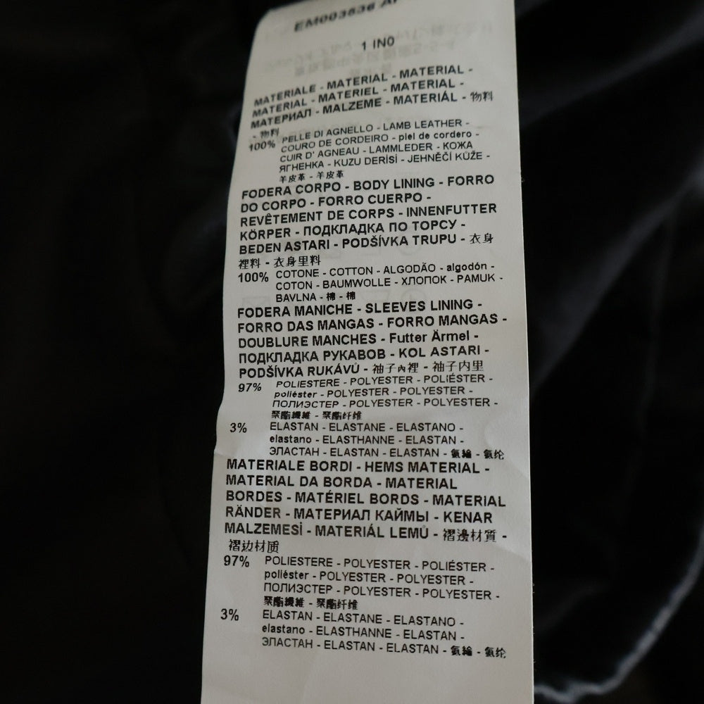 EMPORIO ARMANI(エンポリオアルマーニ) ナッパラムスキン ジップアップブルゾン レザージャケット ブラック EM003536