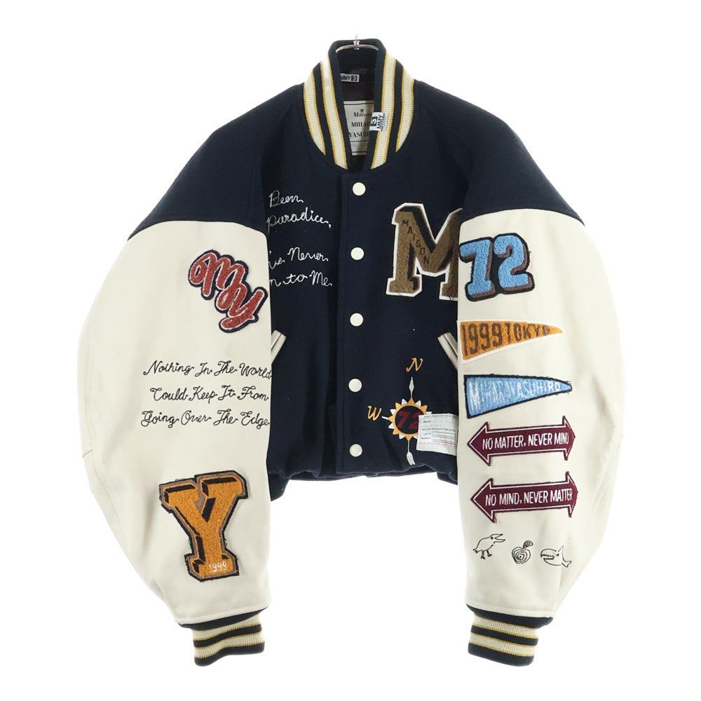 MAISON MIHARAYASUHIRO(メゾンミハラヤスヒロ) 25AW Roll-up Hem Stadium Jacket ロールアップヘムスタジアムジャケット クロップドスタジアムジャケット B15BL041 ブラック/ホワイト