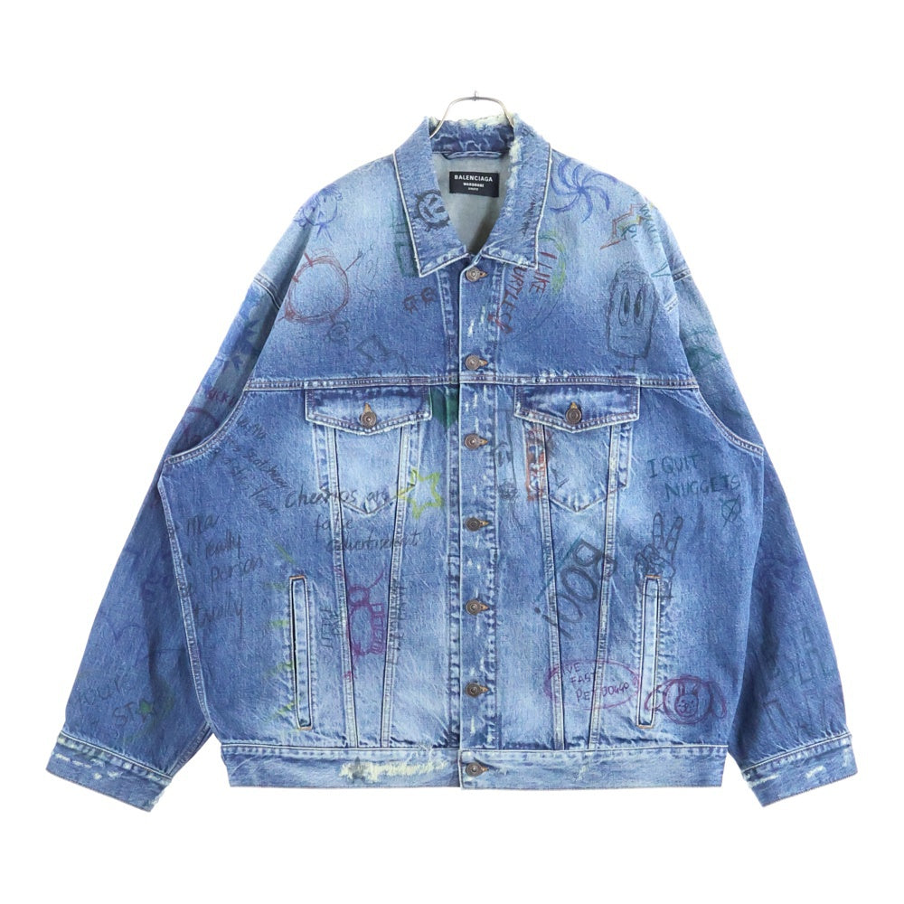 BALENCIAGA(バレンシアガ) 22SS ダメージ加工 グラフィティ オーバーサイズ デニムジャケット Gジャン インディゴ 694503 TBP48