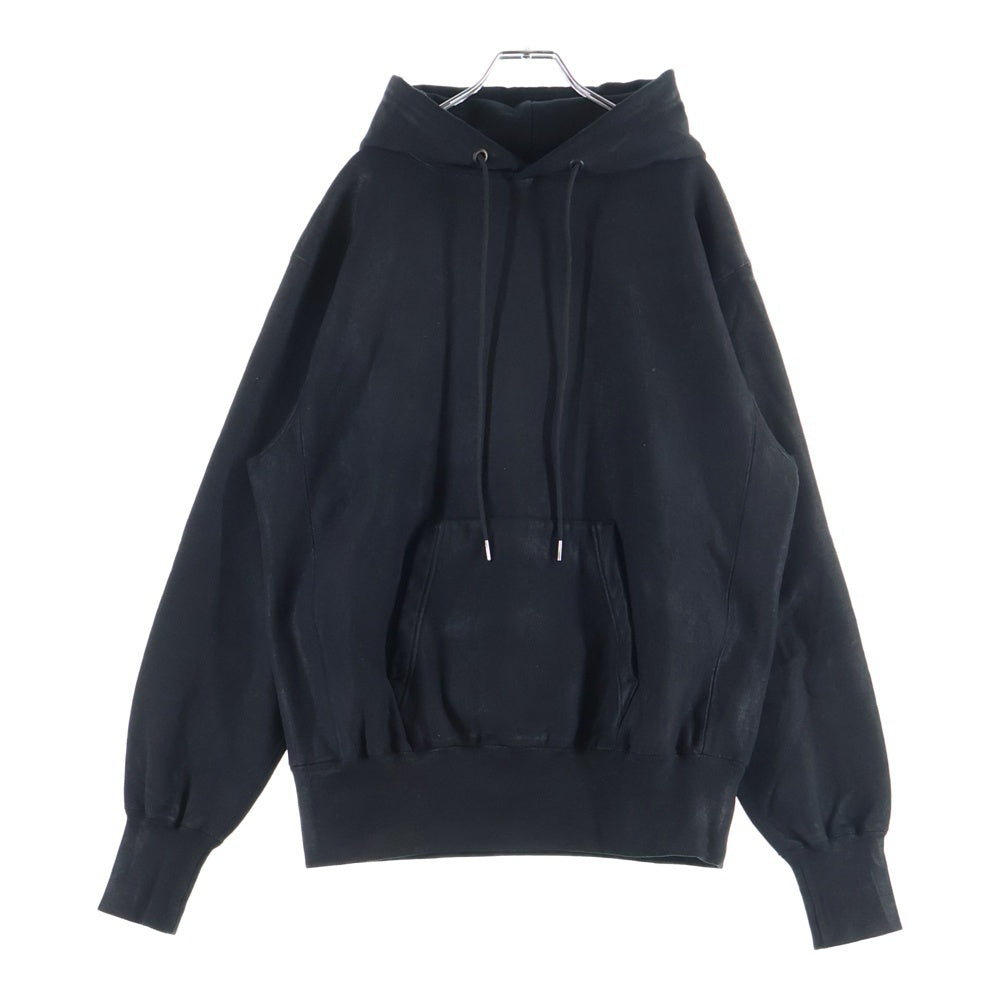 Innocence NYC(イノセンス) Waxed Oil Sweat Hoodie ワックスドオイルスウェットフーディー ロゴ刺繍コーティング加工スウェットパーカー ブラック