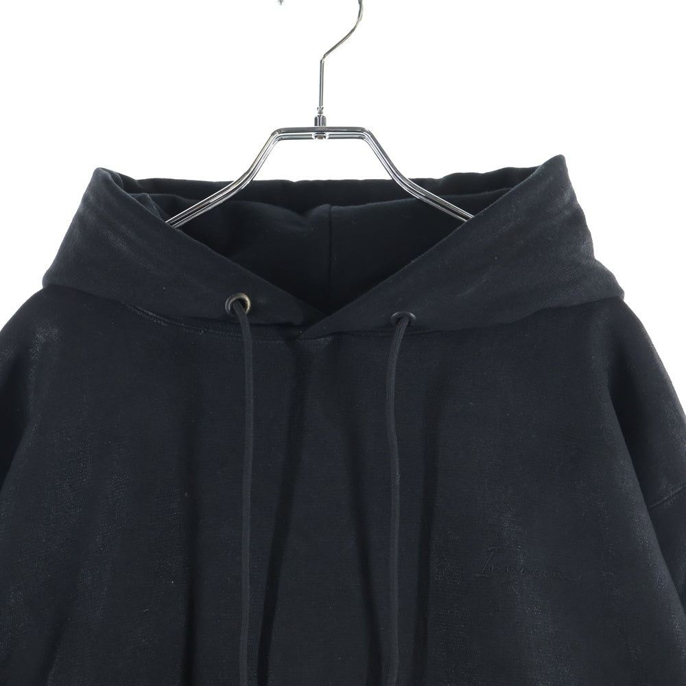 Innocence NYC(イノセンス) Waxed Oil Sweat Hoodie ワックスドオイルスウェットフーディー ロゴ刺繍コーティング加工スウェットパーカー ブラック