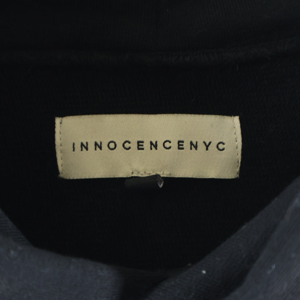 Innocence NYC(イノセンス) Waxed Oil Sweat Hoodie ワックスドオイルスウェットフーディー ロゴ刺繍コーティング加工スウェットパーカー ブラック
