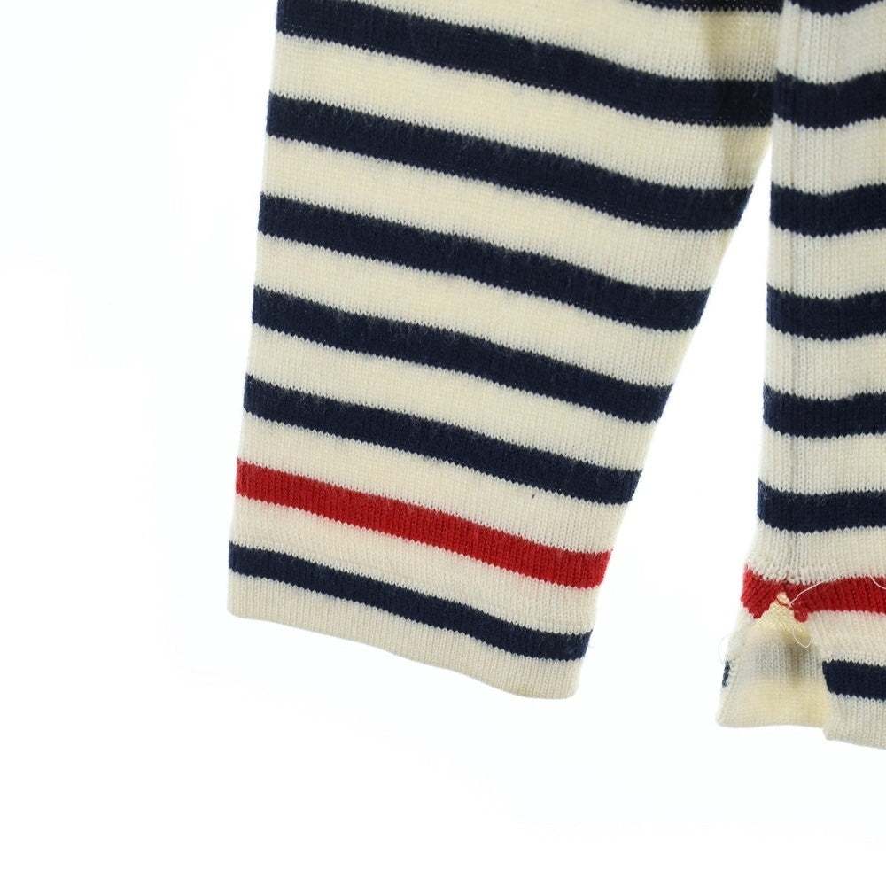 BURBERRY BLACK LABEL(バーバリー ブラックレーベル) ウール ボーダー ロゴ刺繍 ニット セーター ホワイト/ネイビー D1N08-807-02