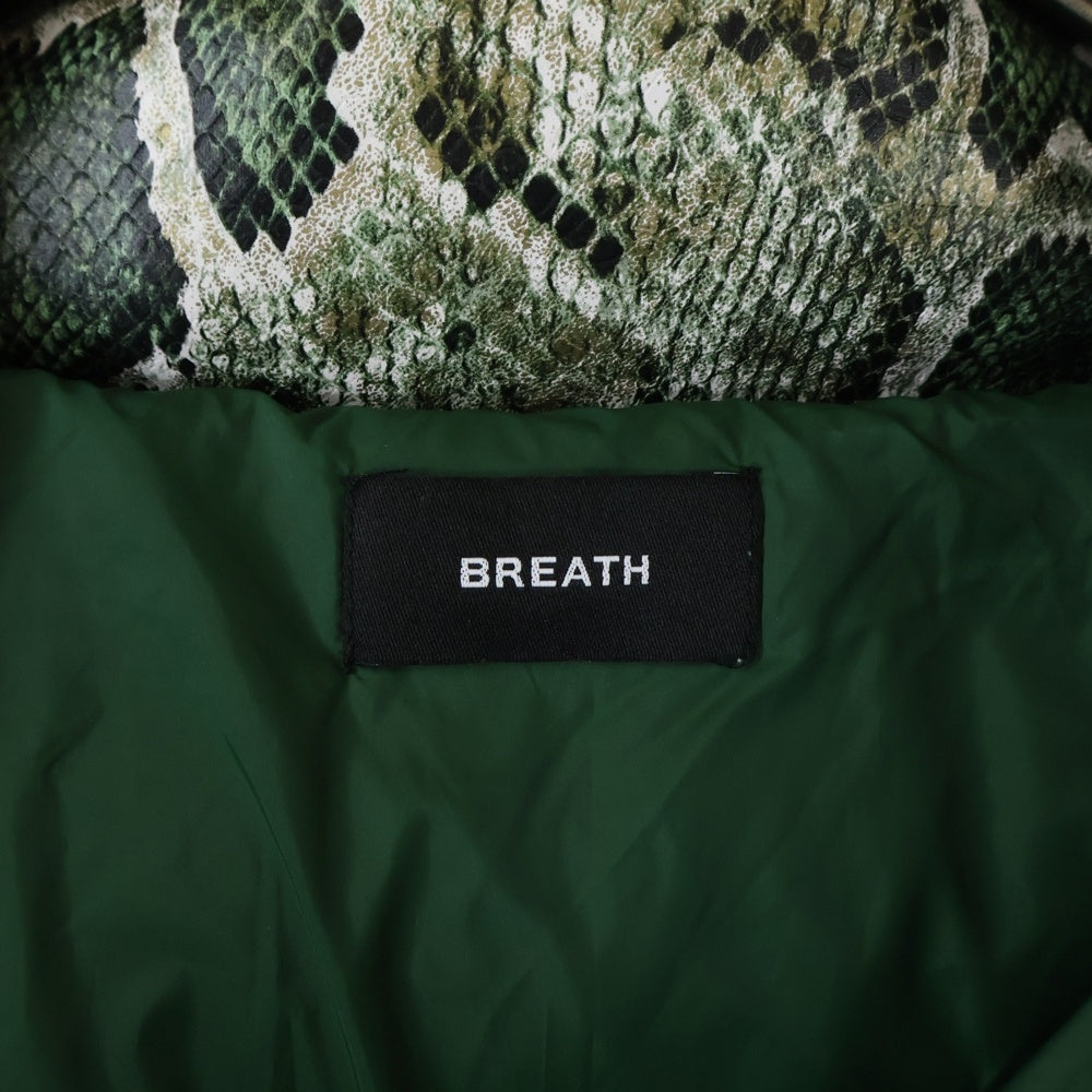 BREATH(ブレス) FAUX LEATHER SNAKE DOWN JACKET フェイクレザー パイソン柄 ダウンジャケット グリーン BR25AW-00025