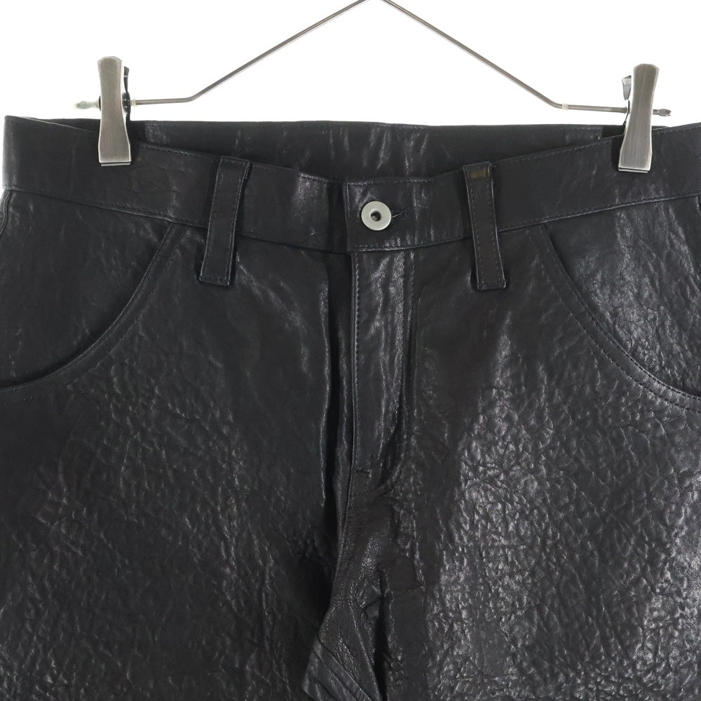 ISAMU KATAYAMA BACKLASH(イサムカタヤマバックラッシュ) シープレザー サイドジップ レザーハーフパンツ ショーツ ブラック 製品染め