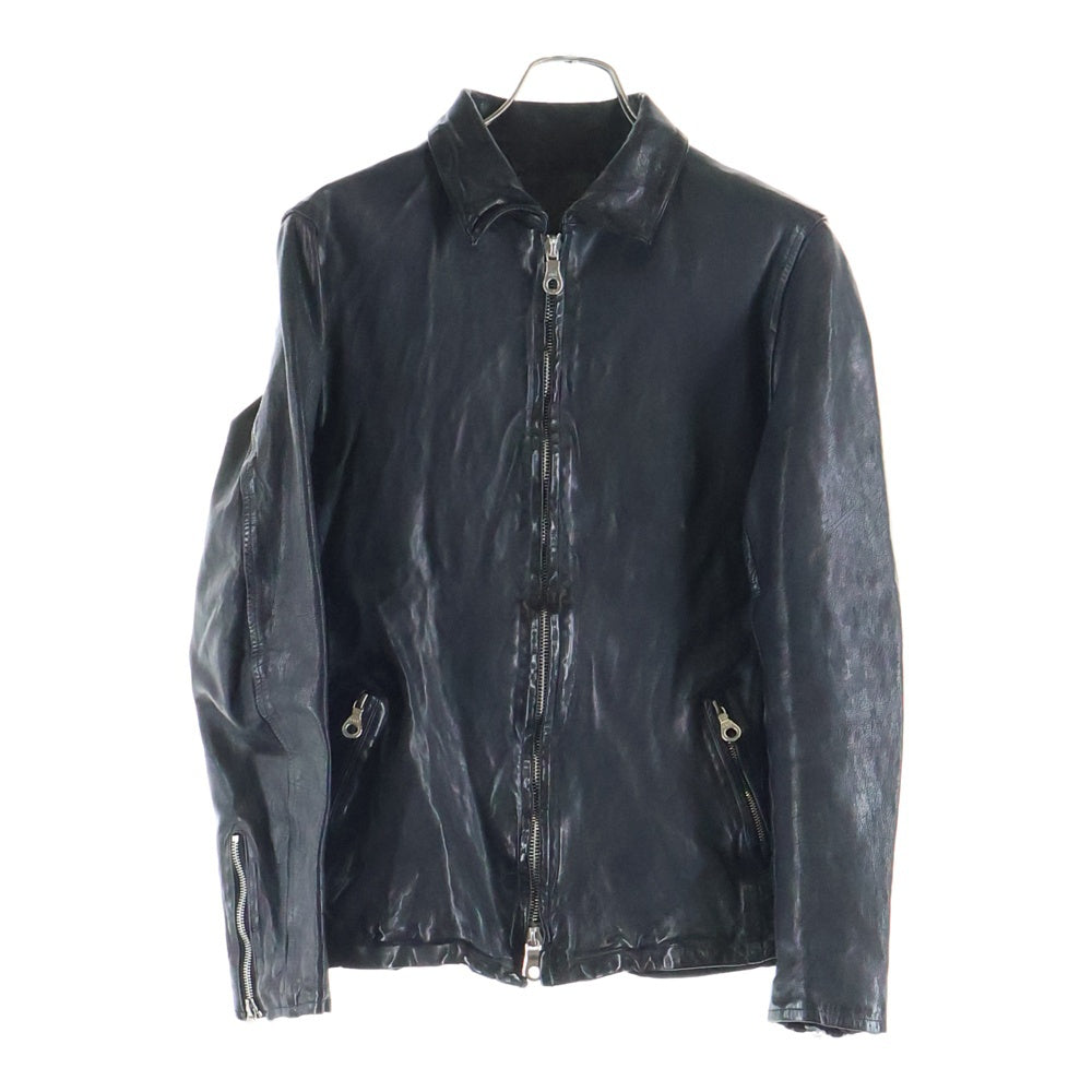 ISAMU KATAYAMA BACKLASH(イサムカタヤマバックラッシュ) カウレザー スナップボタン ミリタリーレザージャケット ブラック 製品染め