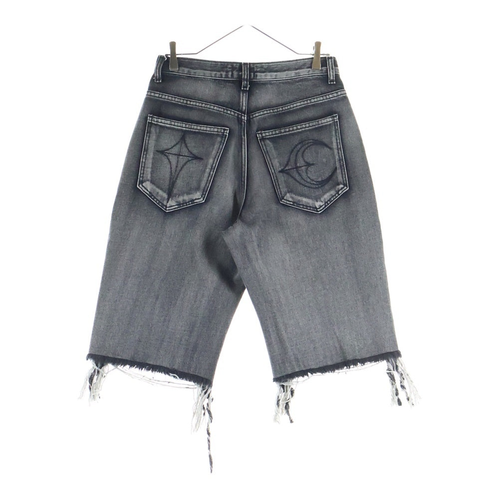 THUG CLUB(サグクラブ) DOUBLE KNEE DAMAGE SHORTSダブルニー ダメージ加工デニムハーフパンツ ショーツ ブラック