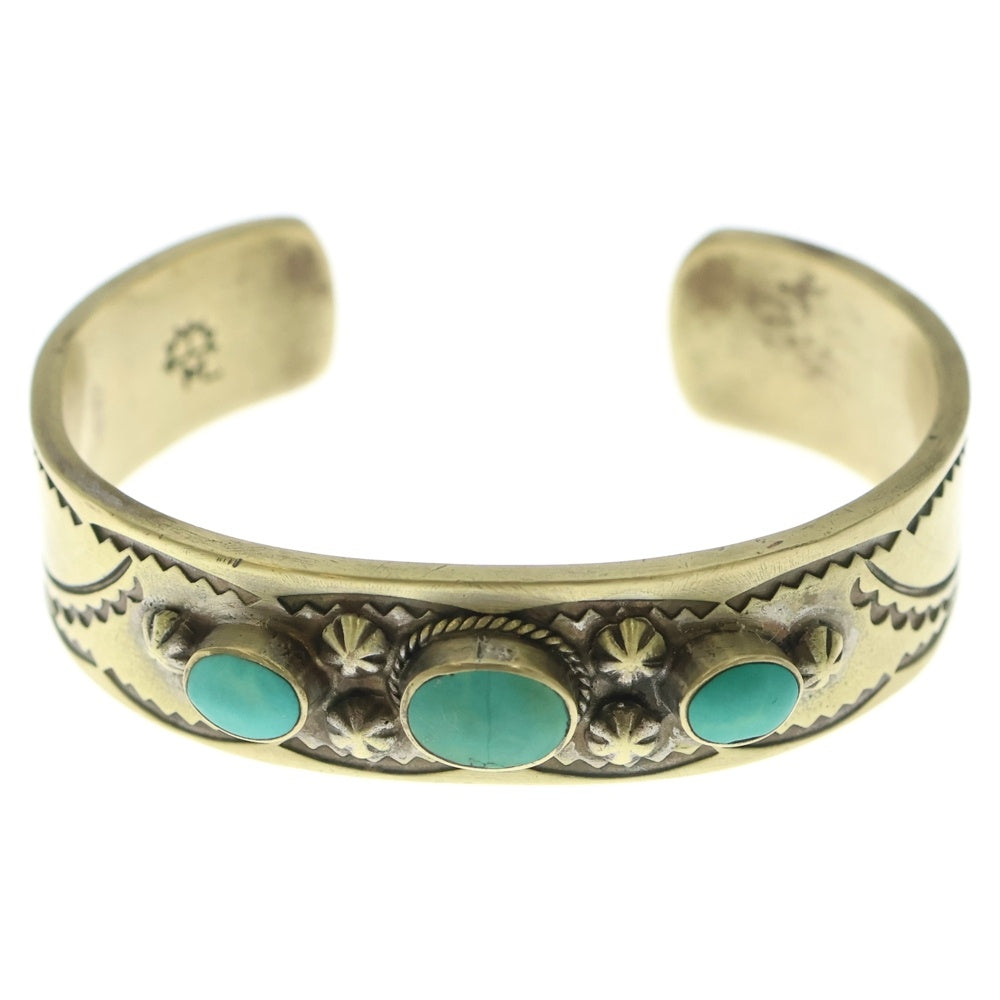 INDIAN JEWELRY(インディアンジュエリー) NAVAJO ナバホ 3連ターコイズバングル ブレスレット ゴールド