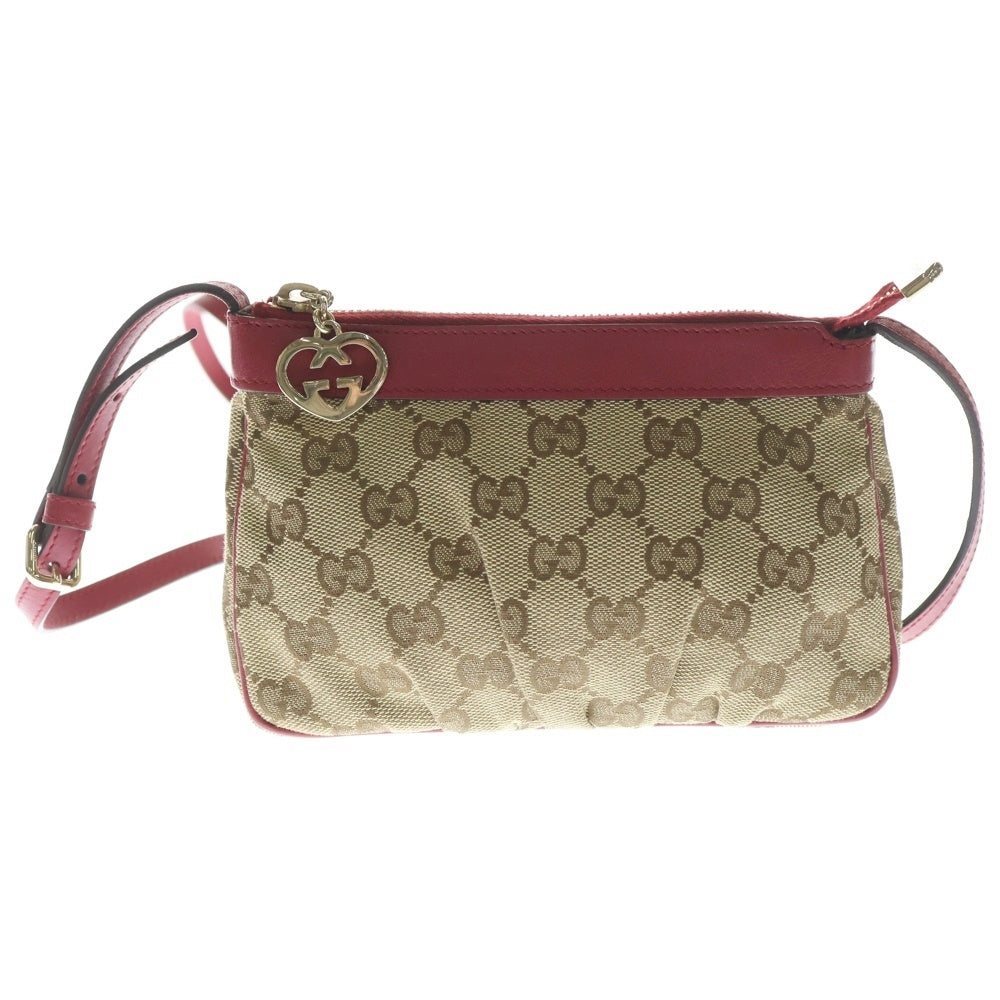 GUCCI(グッチ) GGキャンバス レザー ミニショルダーバッグ ポーチ ベージュ/レッド 256899 レディース