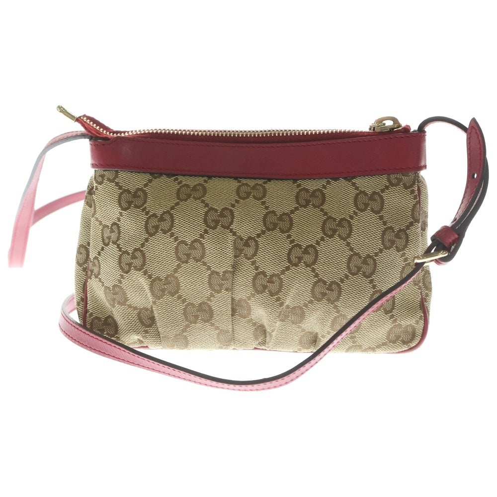 GUCCI(グッチ) GGキャンバス レザー ミニショルダーバッグ ポーチ ベージュ/レッド 256899 レディース