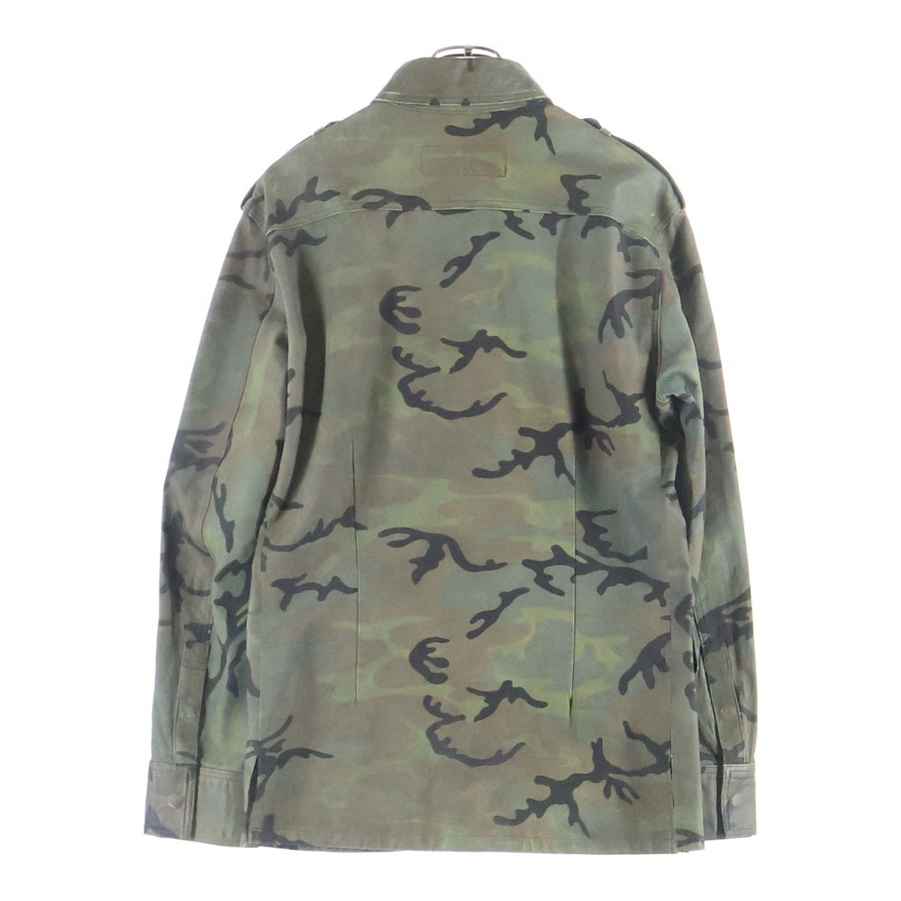 ISAMU KATAYAMA BACKLASH(イサムカタヤマバックラッシュ) PIG LEATHER ピッグレザー ミリタリーシャツジャケット カモ柄 グリーン