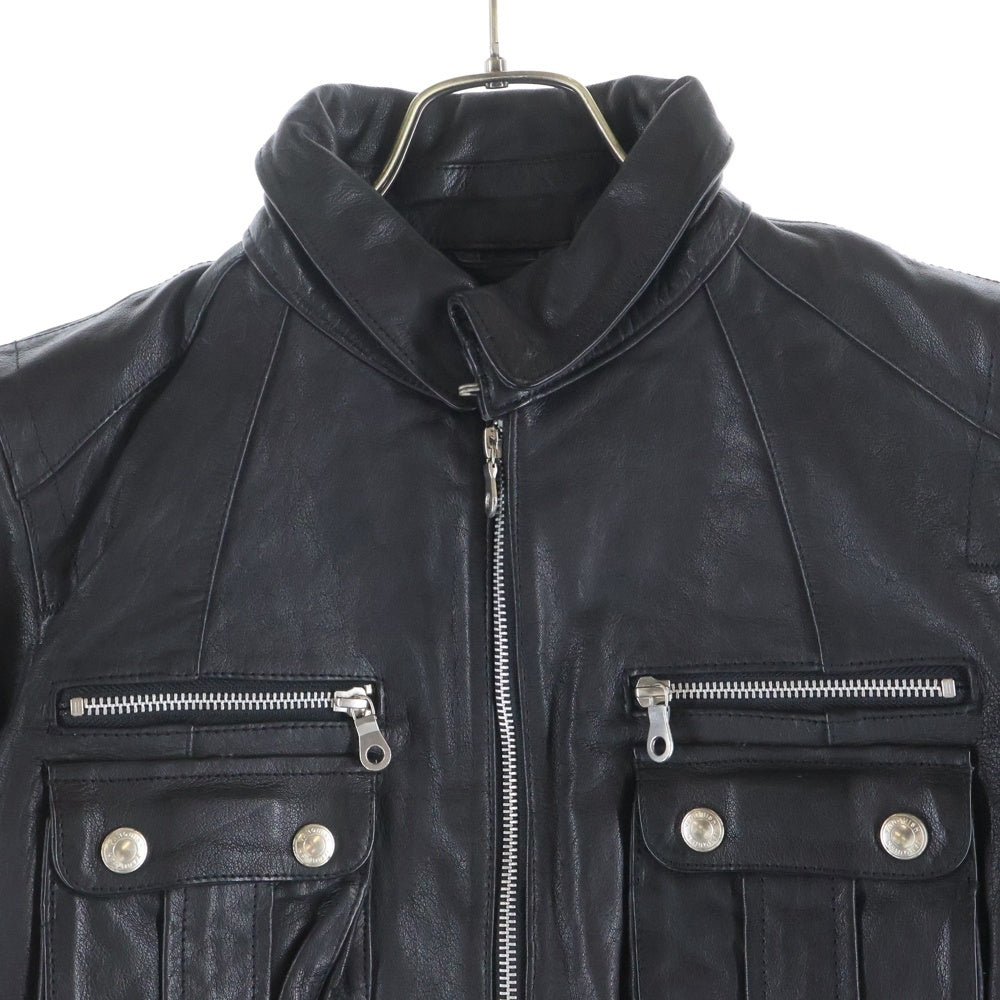 VANQUISH(ヴァンキッシュ) カウレザー ジップアップ ミリタリーレザージャケット ブラック