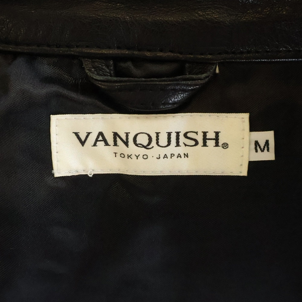 VANQUISH(ヴァンキッシュ) カウレザー ジップアップ ミリタリーレザージャケット ブラック