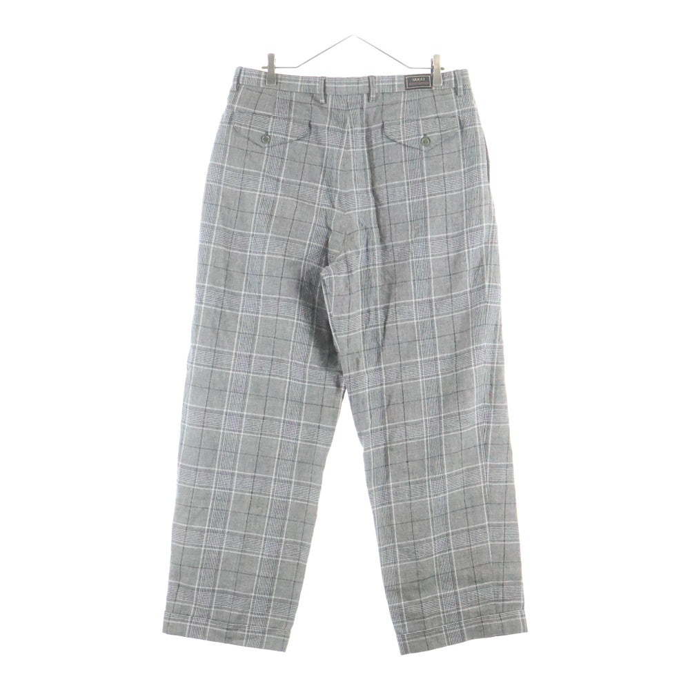 GUCCI(グッチ) ウール リネン チェック柄トラウザー スラックス パンツ グレー 690474