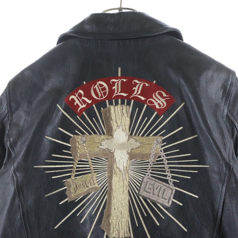 ISAMU KATAYAMA BACKLASH(イサムカタヤマバックラッシュ) ROLLS バッククロス刺繍 ゴートスキン ダブルライダースレザージャケット ブラック