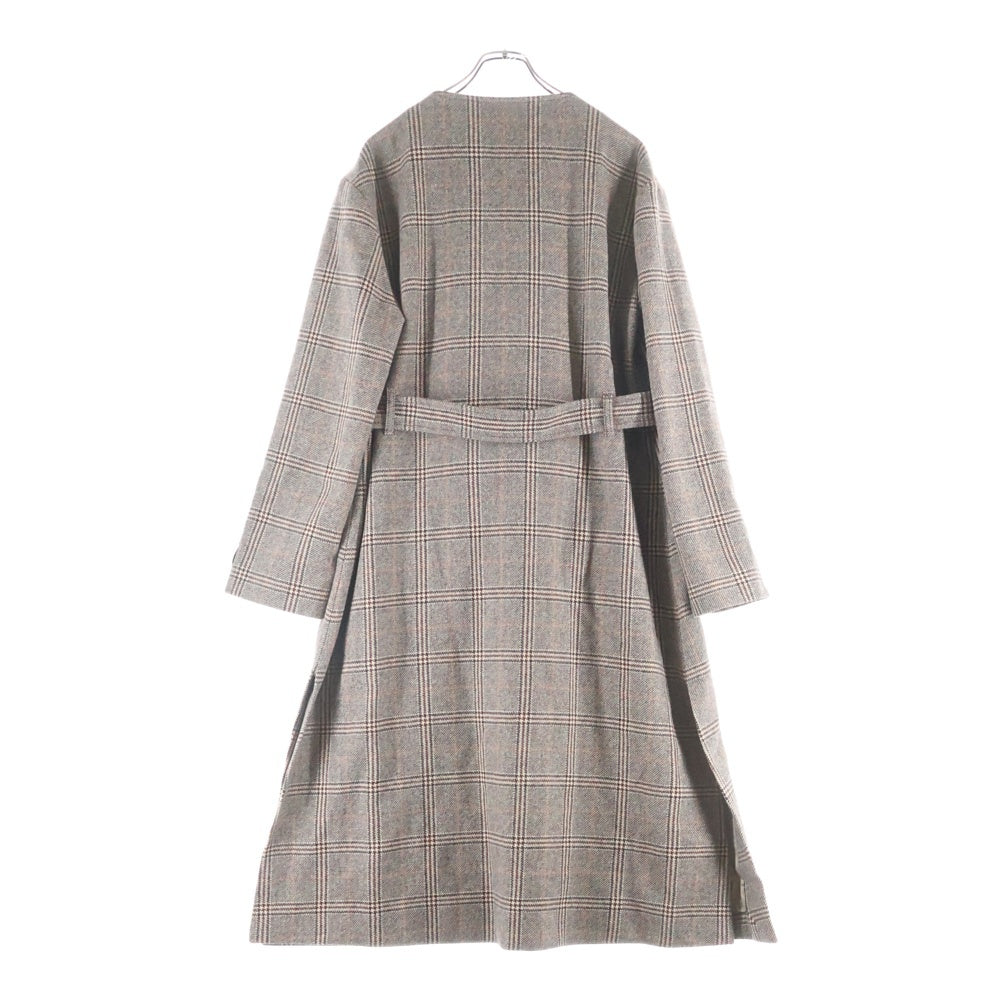 GUCCI(グッチ) ウール チェック柄 ノーカラーロングコート ブラウン 694274