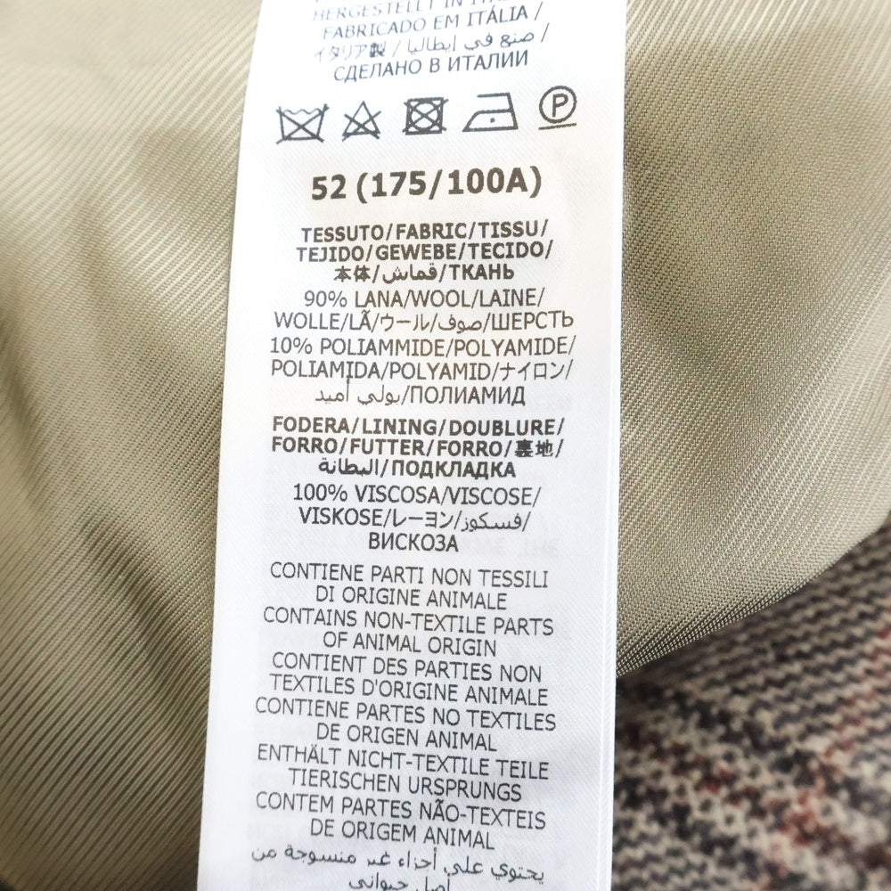 GUCCI(グッチ) ウール チェック柄 ノーカラーロングコート ブラウン 694274