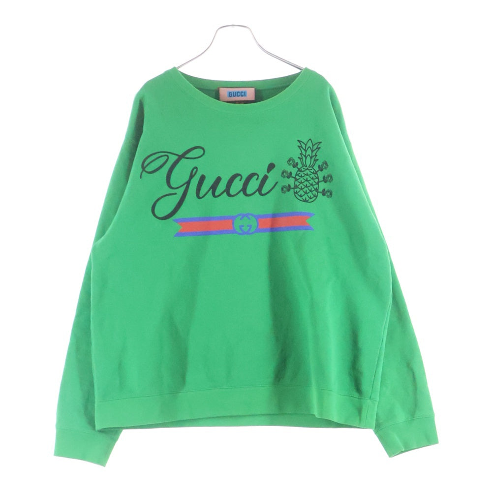 GUCCI(グッチ) パイナップル ロゴプリント クルーネックスウェットトレーナー グリーン 626990 XJD23