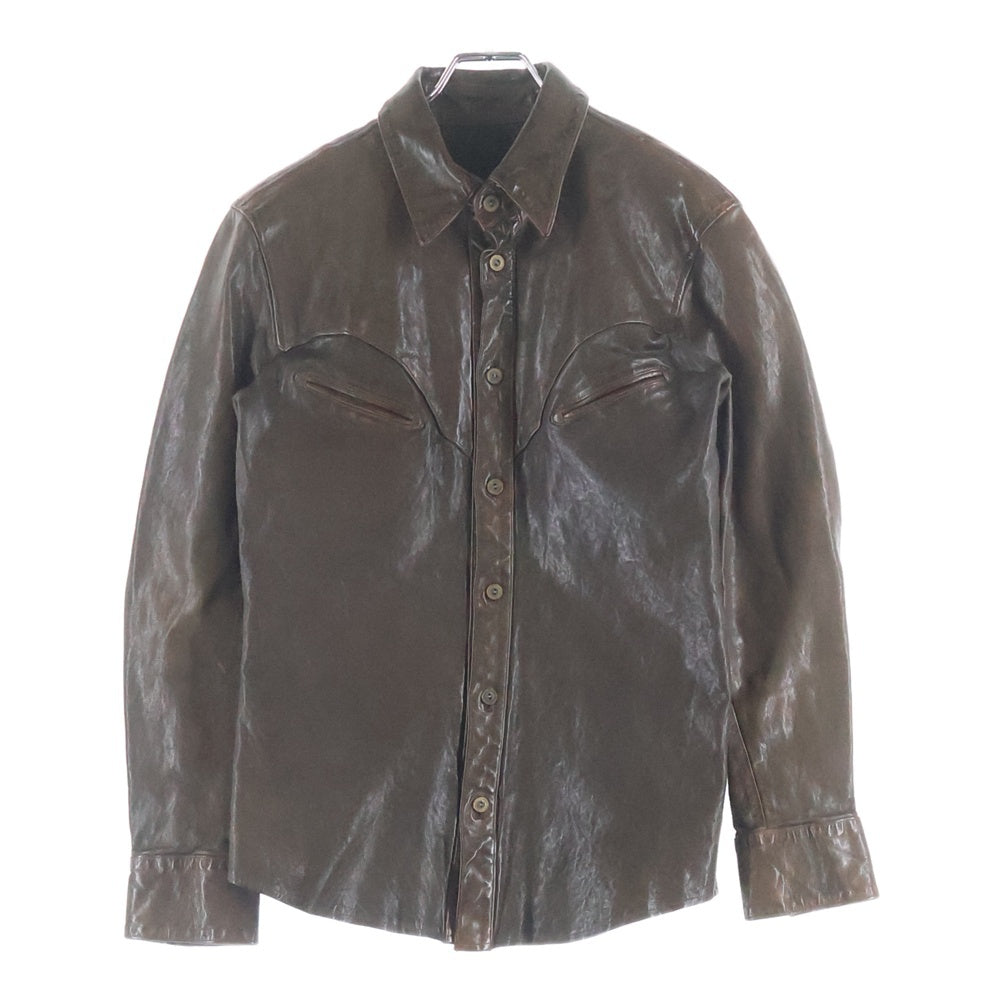 ISAMU KATAYAMA BACKLASH(イサムカタヤマバックラッシュ) ペイズリー総柄 カウレザーシャツジャケット ブラウン