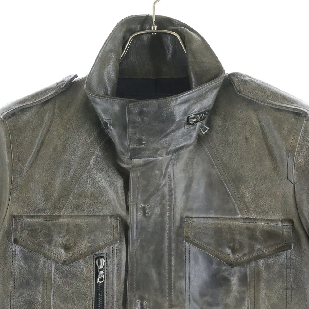 ISAMU KATAYAMA BACKLASH(イサムカタヤマバックラッシュ) カウレザー ミリタリーレザージャケット グレー