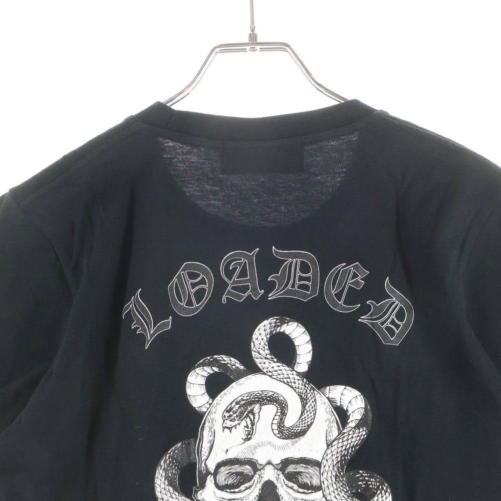 NO BRAND(ノーブランド) LOADED ローデッド バック スカル プリント 半袖Tシャツ カットソー ブラック