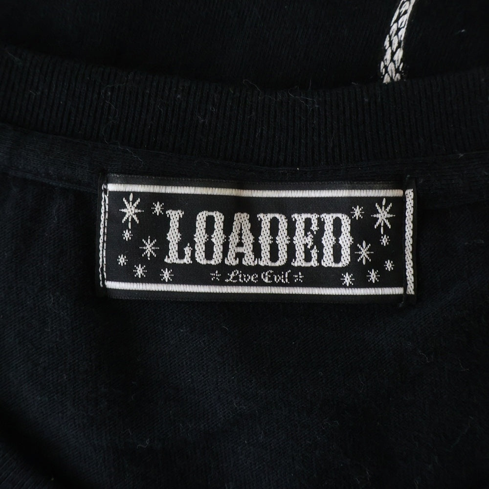 NO BRAND(ノーブランド) LOADED ローデッド バック スカル プリント 半袖Tシャツ カットソー ブラック