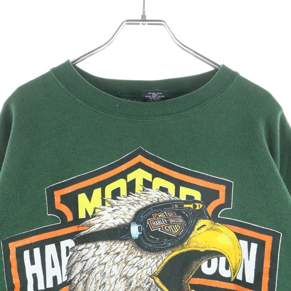 HARLEY DAVIDSON(ハーレーダビッドソン) 90S USA製 フロント グラフィックプリント スウェット トレーナー グリーン