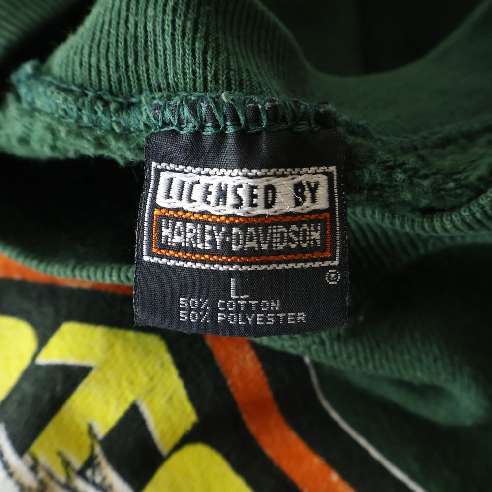 HARLEY DAVIDSON(ハーレーダビッドソン) 90S USA製 フロント グラフィックプリント スウェット トレーナー グリーン