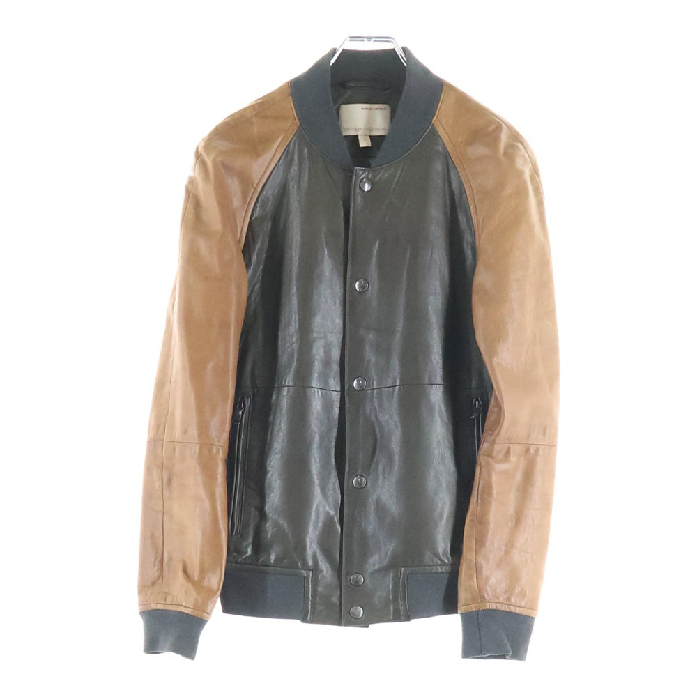 BANANA REPUBLIC(バナナリパブリック) Heritage Collection Snap Button Leather Jacket ヘリテージコレクション スナップボタンレザージャケット レザースタジアムジャケット ブラウン